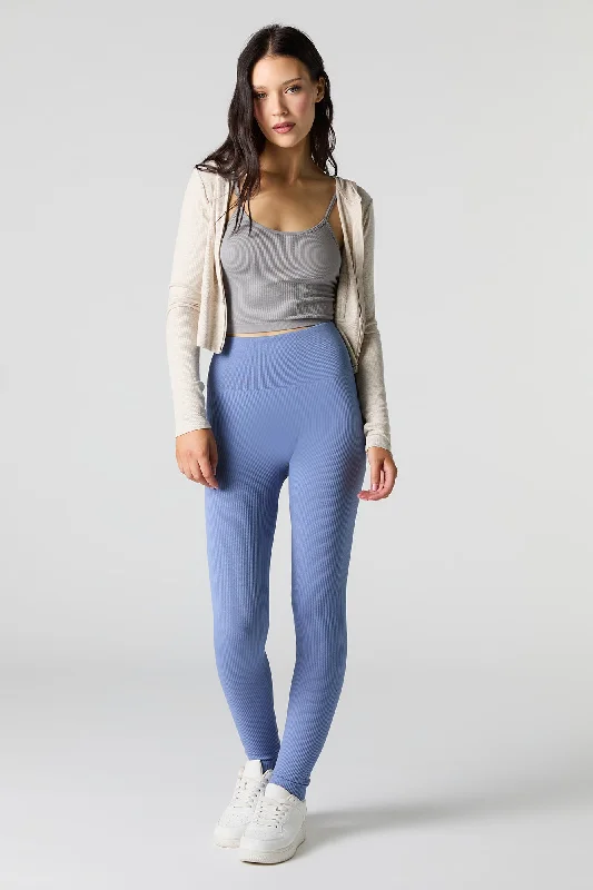 High Rise Seamless Ribbed Legging Fashionable Tummy Control Leggings