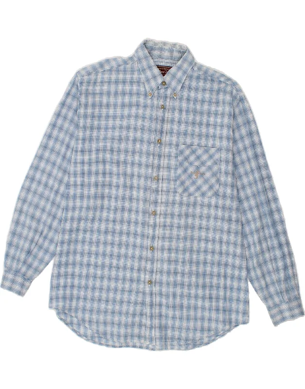 MARLBORO CLASSICS Mens Shirt XL Blue Check Cotton Rayon Velvet Corduroy