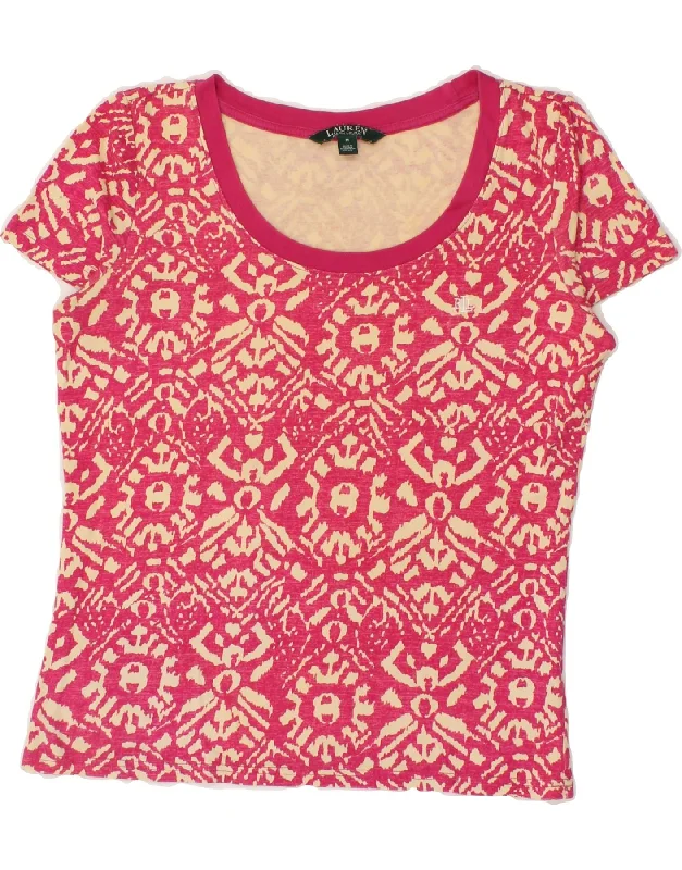 RALPH LAUREN Womens T-Shirt Top UK 12 Medium Pink Ikat Cotton Graphic T-Shirt Round Neck Polyester RALPH LAUREN Womens T-Shirt Top UK 12 Medium Pink Ikat Cotton Graphic T-Shirt Round Neck Polyester