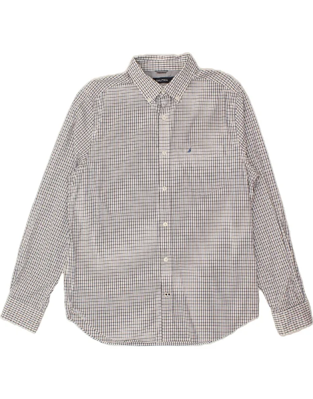 NAUTICA Mens Shirt Large Blue Check Cotton Rayon Velvet Corduroy