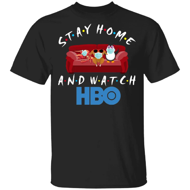 Stay Home And Watch HBO Funny Shrimp Turkey Penguin Sit On Sofa Shirt Matching HBO TV Show Lover Fans Gifts T-Shirt Asymmetrical Pockets Print Stay Home And Watch HBO Funny Shrimp Turkey Penguin Sit On Sofa Shirt Matching HBO TV Show Lover Fans Gifts T-Shirt Asymmetrical Pockets Print
