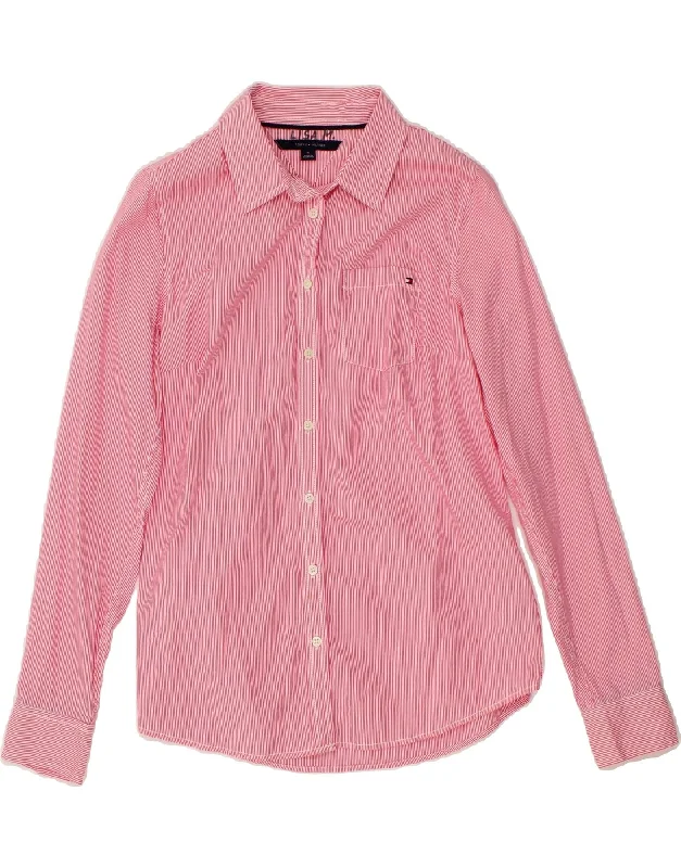 TOMMY HILFIGER Womens Shirt UK 12 Medium Pink Pinstripe Cotton Anti-Shrink Durable Soft