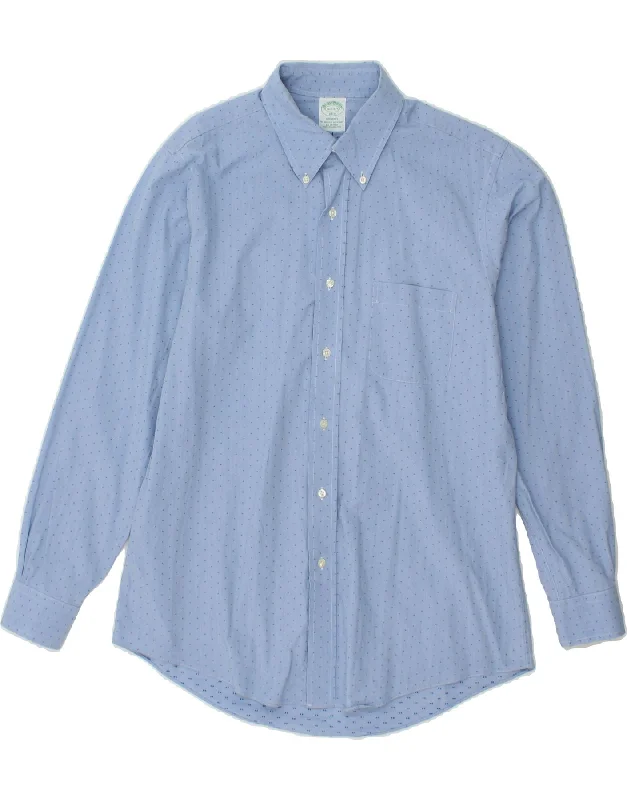 BROOKS BROTHERS Mens Milano Shirt Size 16 1/2-4/5 Large Blue Spotted Denim Fabric Leather Fabric Suede Fabric BROOKS BROTHERS Mens Milano Shirt Size 16 1/2-4/5 Large Blue Spotted Denim Fabric Leather Fabric Suede Fabric