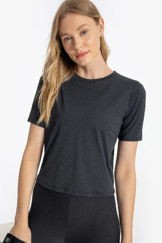 Comfy Slim Cropped T-Shirt Print Jacquard Patchwork