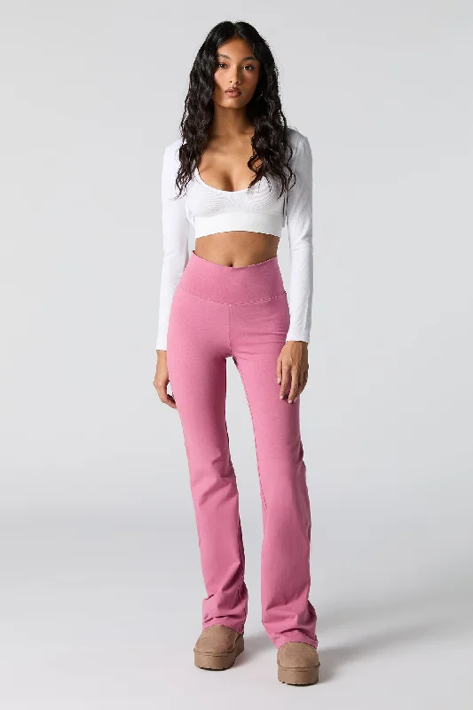 High Rise Wide Waist Flare Legging Elegant Satin Finish Leggings