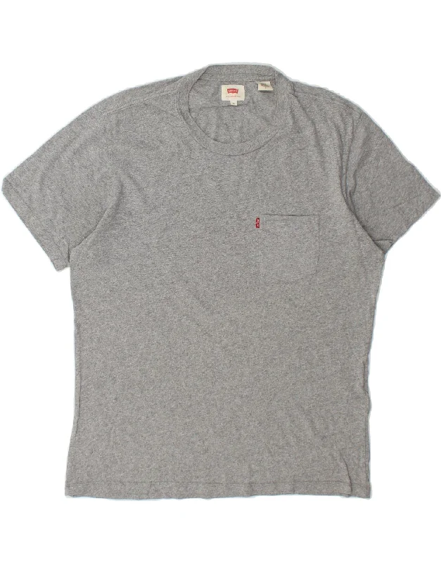 LEVI'S Mens T-Shirt Top Medium Grey Cotton Ribbed Striped Patterned