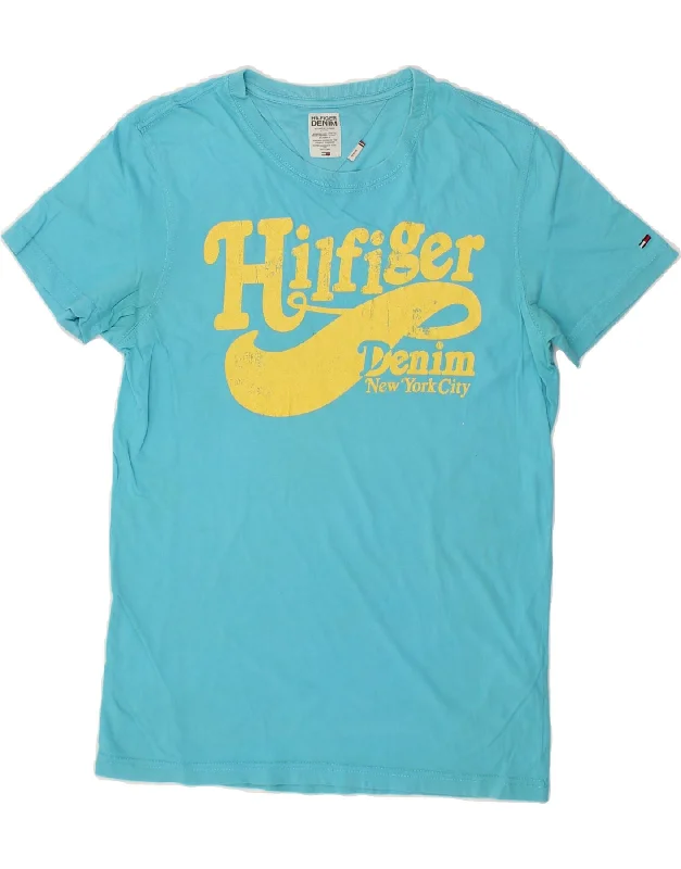 TOMMY HILFIGER Mens Graphic T-Shirt Top Medium Blue Cotton Polka Dot Checkered Tartan