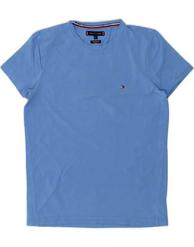 TOMMY HILFIGER Mens Slim Fit T-Shirt Top Medium Blue Cotton Ribbed T-Shirt High Neck Heavyweight TOMMY HILFIGER Mens Slim Fit T-Shirt Top Medium Blue Cotton Ribbed T-Shirt High Neck Heavyweight