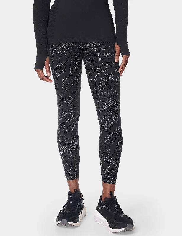 Power 7/8 Reflective Gym Leggings - Black Wavey Reflective Print Cozy Workout Performance Leggings