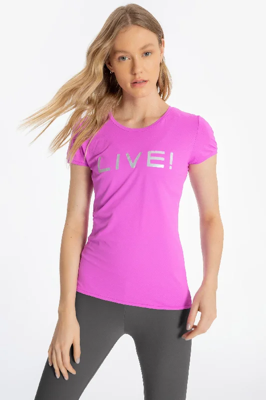 LIVE! Holographic Basic T-Shirt Welt Pockets Slit Pockets Flap Pockets