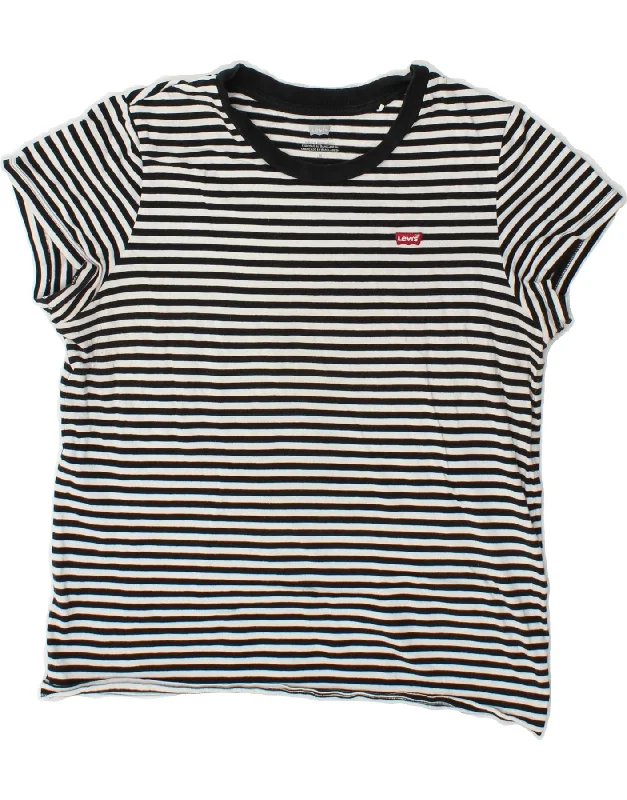 LEVI'S Womens T-Shirt Top UK 14 Medium Black Striped Cotton Print Jacquard Patchwork LEVI'S Womens T-Shirt Top UK 14 Medium Black Striped Cotton Print Jacquard Patchwork
