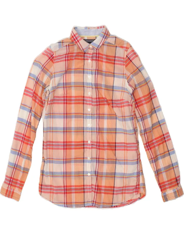 TOMMY HILFIGER Womens Regular Fit Shirt US 2 XS Orange Check Cotton Cotton Fabric Linen Fabric Terry Fabric TOMMY HILFIGER Womens Regular Fit Shirt US 2 XS Orange Check Cotton Cotton Fabric Linen Fabric Terry Fabric