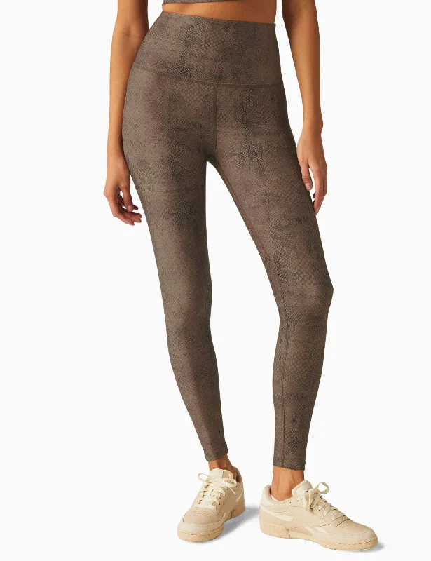SoftMark High Waisted Midi Legging - Neutral Snakeskin Fashionable Solid Color Tights