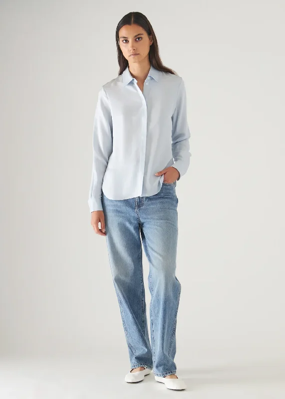 Long Sleeve Silk Classic Shirt Real Fur Shearling Chenille