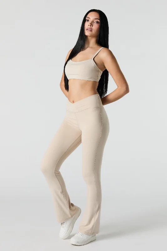 Active Crossover Waist Flare Legging Classic Solid Color Leggings