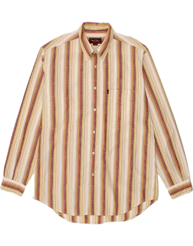MARLBORO CLASSICS Mens Shirt 2XL Beige Striped Cotton Seamless Knitted Crochet