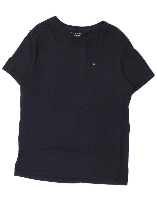 TOMMY HILFIGER Mens T-Shirt Top Medium Navy Blue Cotton Knit Fabric Woven Fabric Fleece Fabric