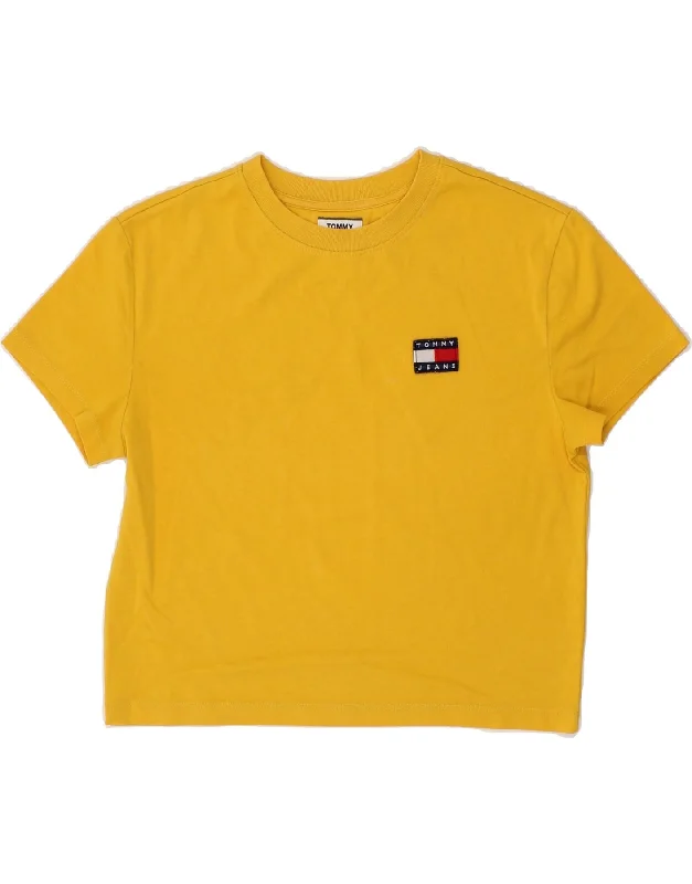 TOMMY HILFIGER Womens Oversized Crop T-Shirt Top UK 6 XS Yellow Hooded Caped Shawl Collar TOMMY HILFIGER Womens Oversized Crop T-Shirt Top UK 6 XS Yellow Hooded Caped Shawl Collar