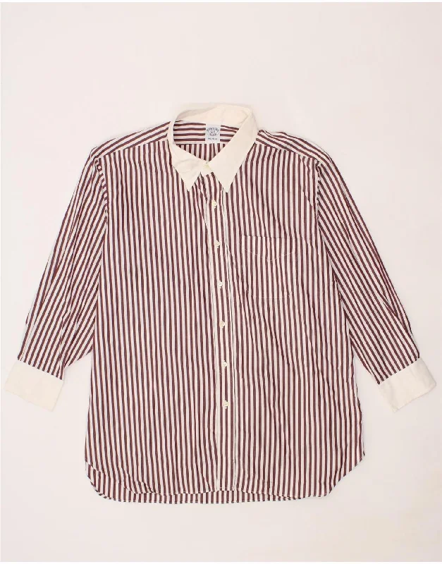 BROOKS BROTHERS Mens Shirt 2XL Brown Striped Hooded Caped Shawl Collar