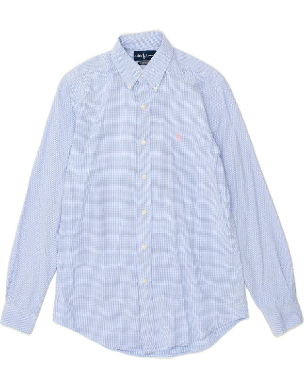 RALPH LAUREN Mens Classic Fit Shirt Size 15 1/2 Medium Blue Gingham Cotton Cashmere Blend Cotton Blend Poly Blend RALPH LAUREN Mens Classic Fit Shirt Size 15 1/2 Medium Blue Gingham Cotton Cashmere Blend Cotton Blend Poly Blend