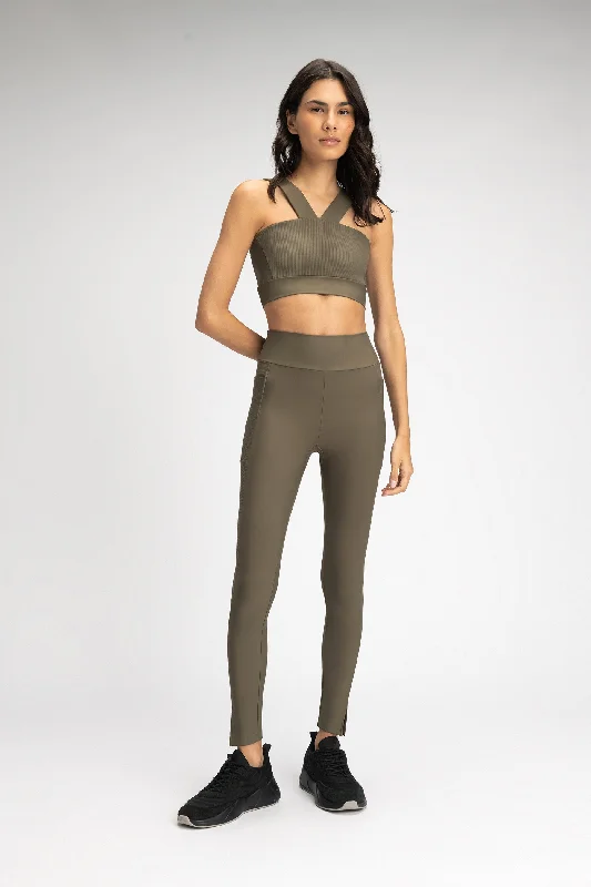Rib Block Pocket Leggings Classic Solid Color Leggings