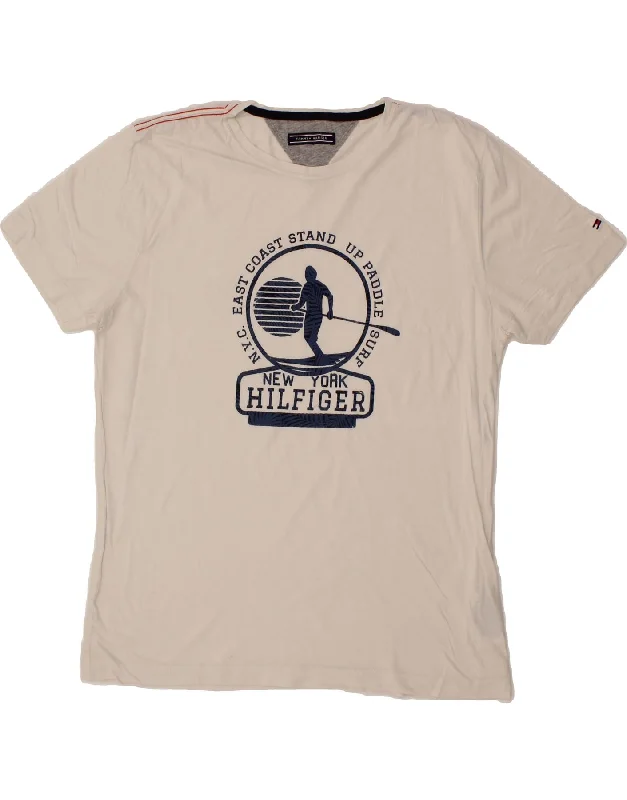TOMMY HILFIGER Mens Graphic T-Shirt Top Medium White Cotton Spandex Blend Rayon Blend Denim Blend TOMMY HILFIGER Mens Graphic T-Shirt Top Medium White Cotton Spandex Blend Rayon Blend Denim Blend