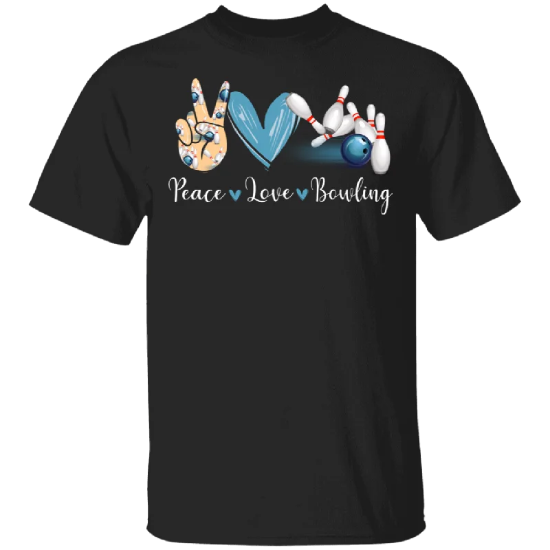 Peace Love Bowling Cute Victory Hand Emoji Heart Bowling Pins Shirt Matching Bowling Player Lover Gifts T-Shirt Nylon Fabric Polyester Fabric Spandex Fabric