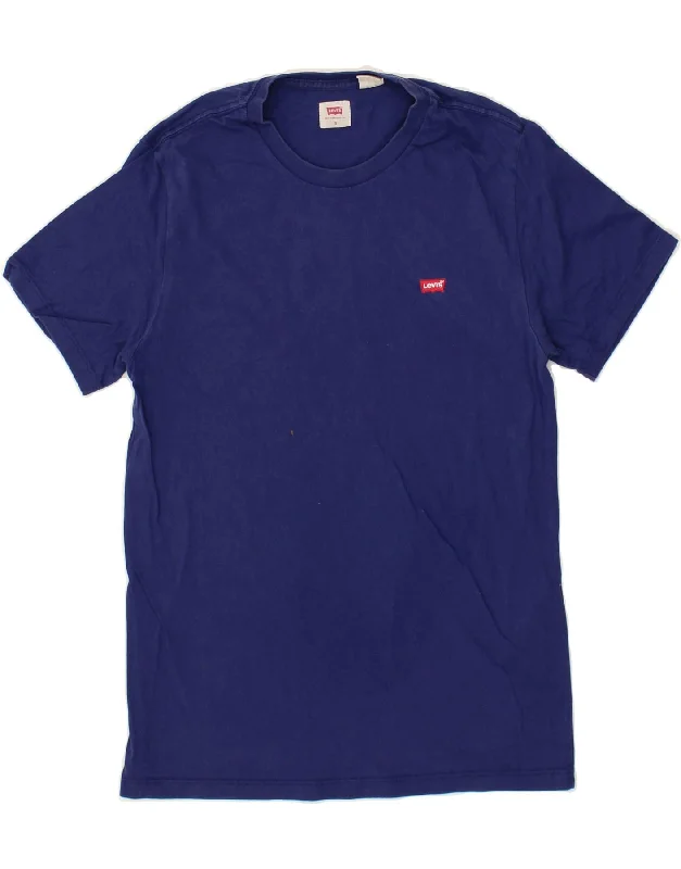 LEVI'S Mens T-Shirt Top Small Navy Blue Cotton Hooded Caped Shawl Collar