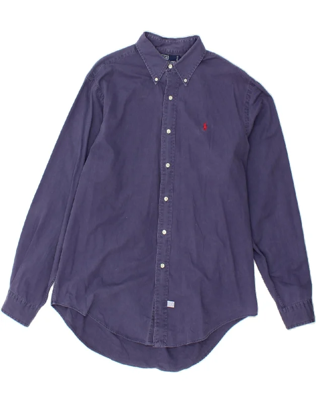 POLO RALPH LAUREN Mens Shirt Large Navy Blue Cotton Faux Fur Fabric Real Fur Fabric Shearling Fabric