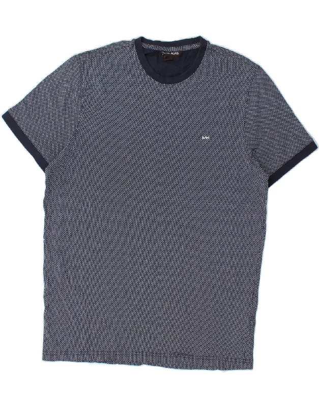 MICHAEL KORS Mens T-Shirt Top Large Navy Blue Spotted Cotton Collared T-Shirt Boat Neck A-Line MICHAEL KORS Mens T-Shirt Top Large Navy Blue Spotted Cotton Collared T-Shirt Boat Neck A-Line