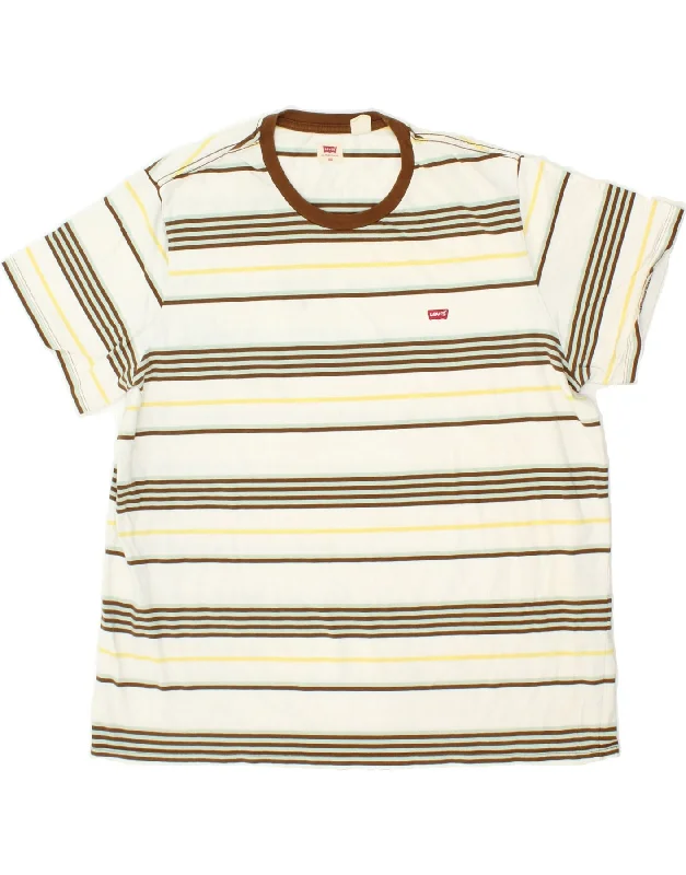 LEVI'S Mens Graphic T-Shirt Top 2XL White Striped Cotton Layered Multi-layer Single Layer