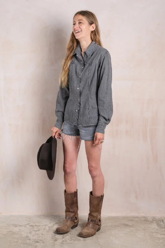 Charcoal Light Denim Look Shirt by Alberta Feretti Fashionable Trendy Casual