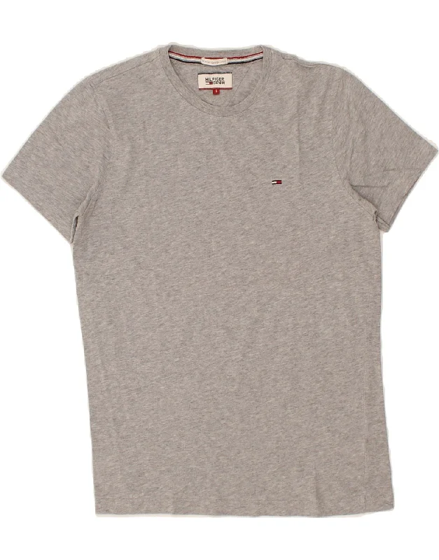 TOMMY HILFIGER Mens T-Shirt Top Small Grey Cotton Silk Blend Satin Velvet