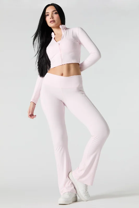 Active Side Pocket Flare Legging Fashionable Leather-Look Leggings