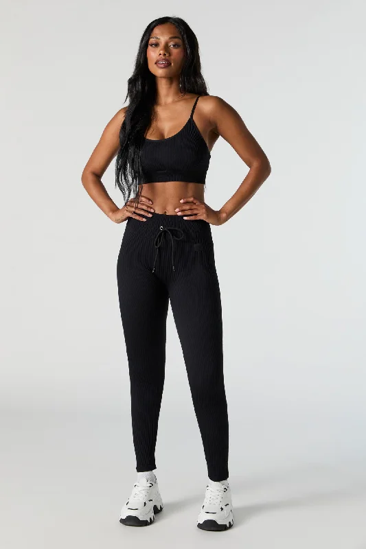 Active Seamless Ribbed Drawstring Legging Cozy Bootcut Leggings