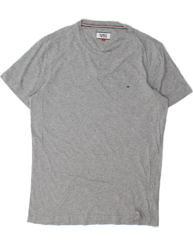 TOMMY HILFIGER Mens T-Shirt Top Medium Grey Cotton Embroidered Appliqued Beaded