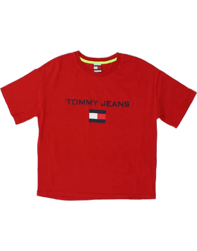 TOMMY HILFIGER Womens Graphic T-Shirt Top UK 16 Large Red Cotton Print Jacquard Patchwork TOMMY HILFIGER Womens Graphic T-Shirt Top UK 16 Large Red Cotton Print Jacquard Patchwork