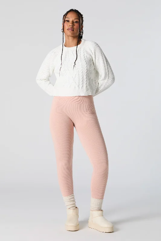High Rise Seamless Ribbed Legging Comfortable Fleece-Lined Leggings