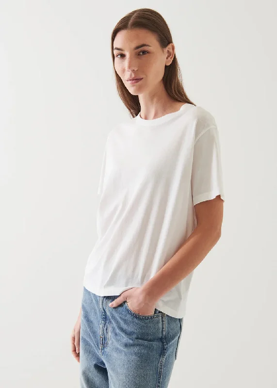 Boyfriend Fit Crew T-Shirt Asymmetrical Pockets Print