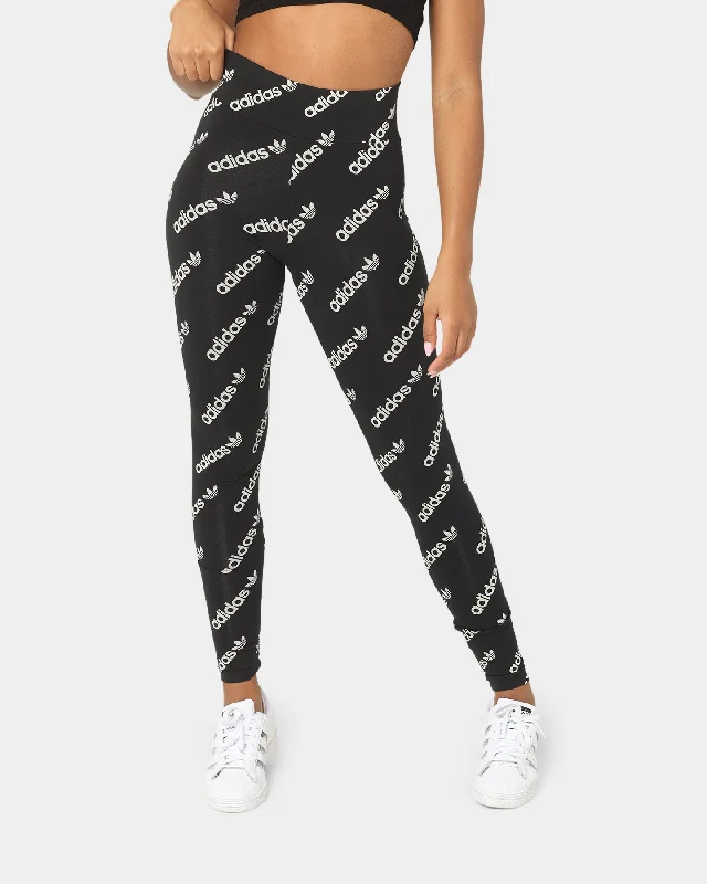 Adidas Women's High Waisted Leggings Black Comfortable Ribbed Waistband Leggings