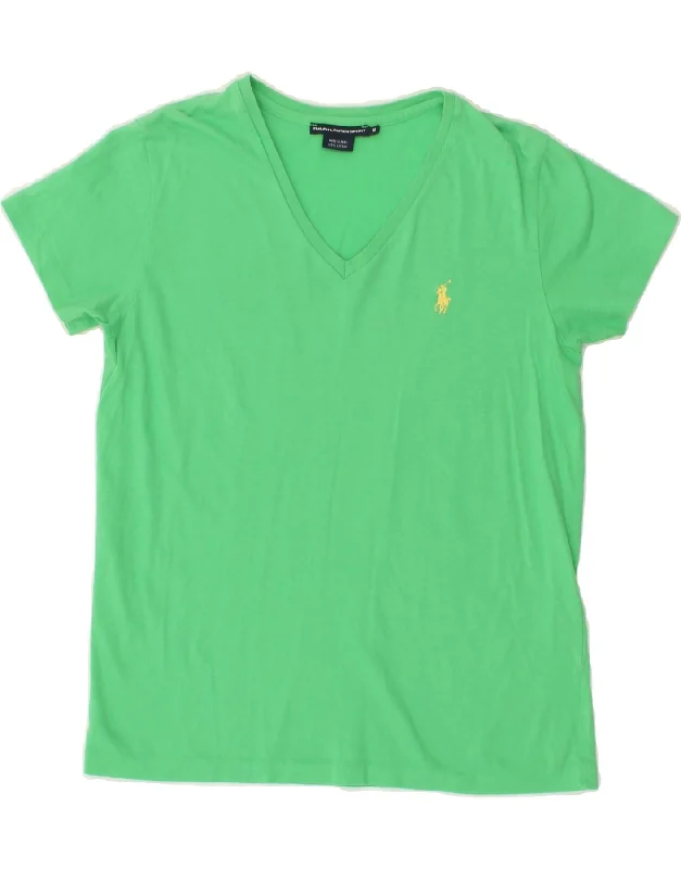 RALPH LAUREN Womens T-Shirt Top UK 12 Medium Green Cotton Rayon Velvet Corduroy