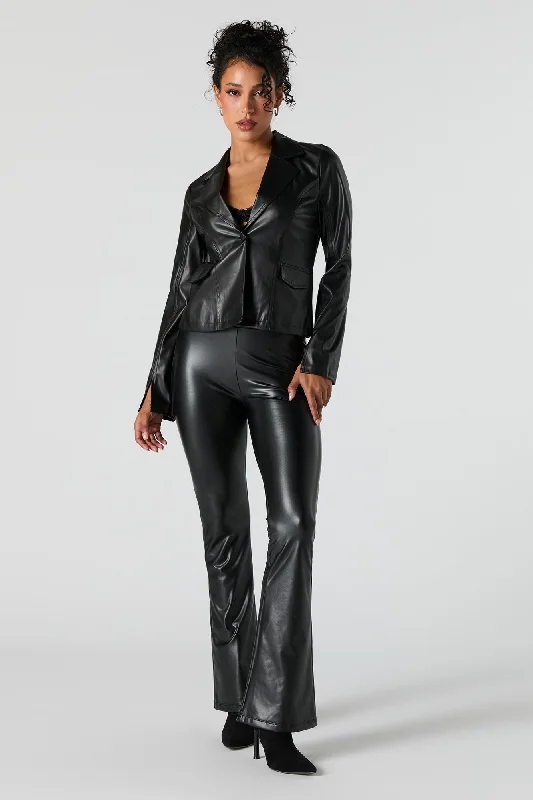 Faux Leather Flare Legging Comfortable Lounge Leggings