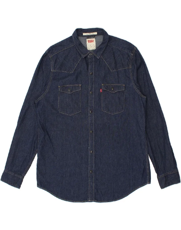 LEVI'S Mens Slim Fit Denim Shirt XL Navy Blue Iron Safe Non-Iron Wrinkle Free