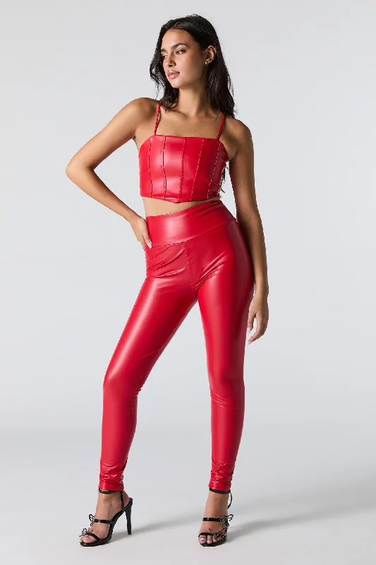 Faux Leather Waist Shaper Legging Stylish High-Waisted Leggings