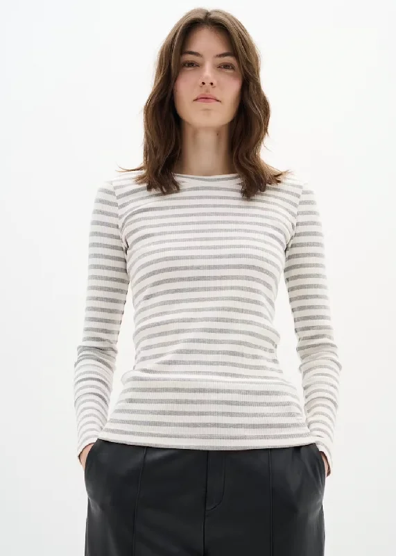 Dagna Striped Long Sleeve T-Shirt Houndstooth Herringbone Solid