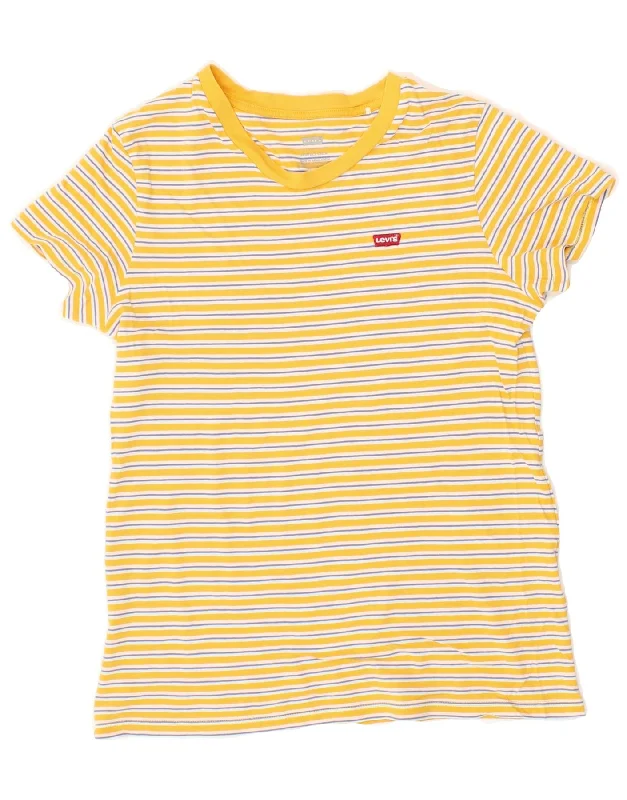 LEVI'S Womens Perfect Crew T-Shirt Top UK 6 XS Yellow Striped Solid Print Embellished LEVI'S Womens Perfect Crew T-Shirt Top UK 6 XS Yellow Striped Solid Print Embellished