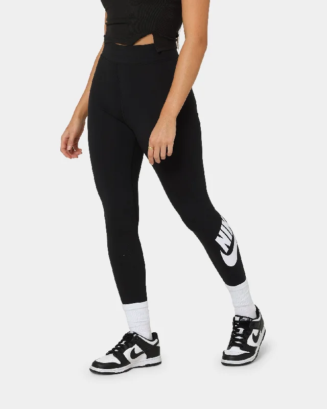 Nike Women's High-Waisted Leggings Black/White Fashionable Ribbed Knit Leggings