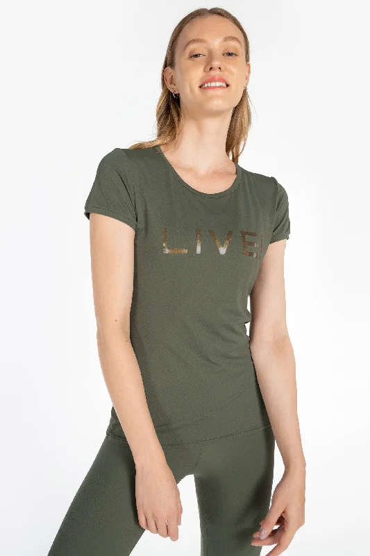 LIVE! Holographic Basic T-Shirt Hooded Caped Shawl Collar