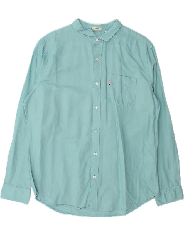 LEVI'S Mens Slim Fit Shirt XL Turquoise Linen Notch Collar Peter Pan Collar Cowl Neck LEVI'S Mens Slim Fit Shirt XL Turquoise Linen Notch Collar Peter Pan Collar Cowl Neck