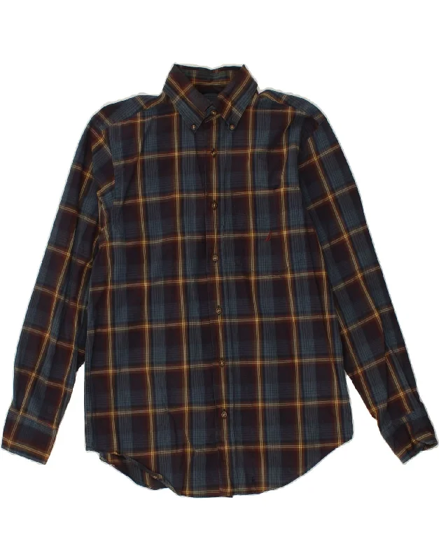 NAUTICA Mens Shirt Small Navy Blue Check Cotton Oversized T-Shirt Spandex breathable NAUTICA Mens Shirt Small Navy Blue Check Cotton Oversized T-Shirt Spandex breathable